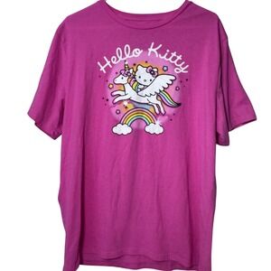 Sanrio Hello Kitty Unicorn Rainbow Graphic T-Shirt Pink XL Unisex Men Y2K Kawaii